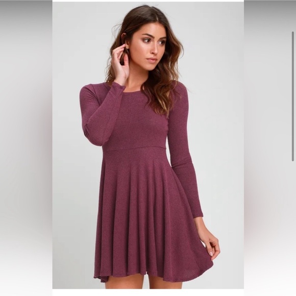 Lulus for and flare mauve purple ribbed knit sweater dress long sleeve - Picture 3 of 10
